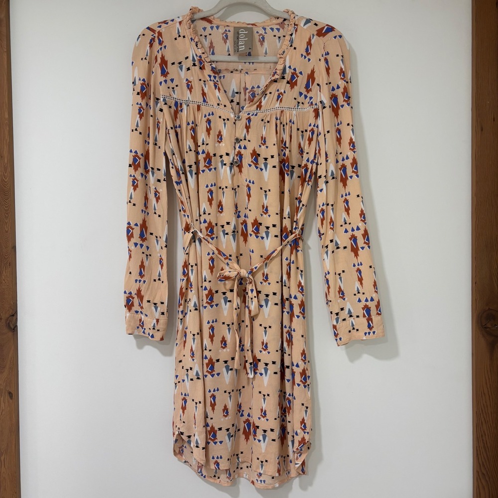 Dolan Left Coast Anthropologie Dress Womens M Peach Geometric Tribal Shirt Dress